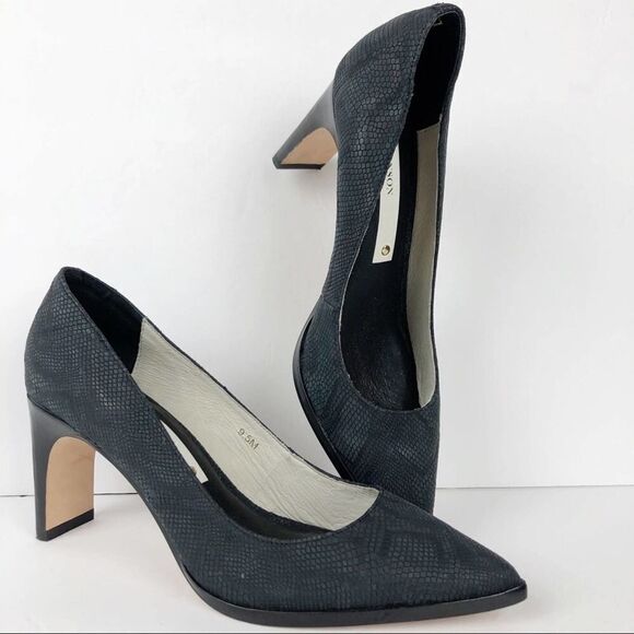 Matt Bernson Python Snake Embossed Pointy Toe Heels Pump Black charcoal 9.5 - Picture 6 of 16